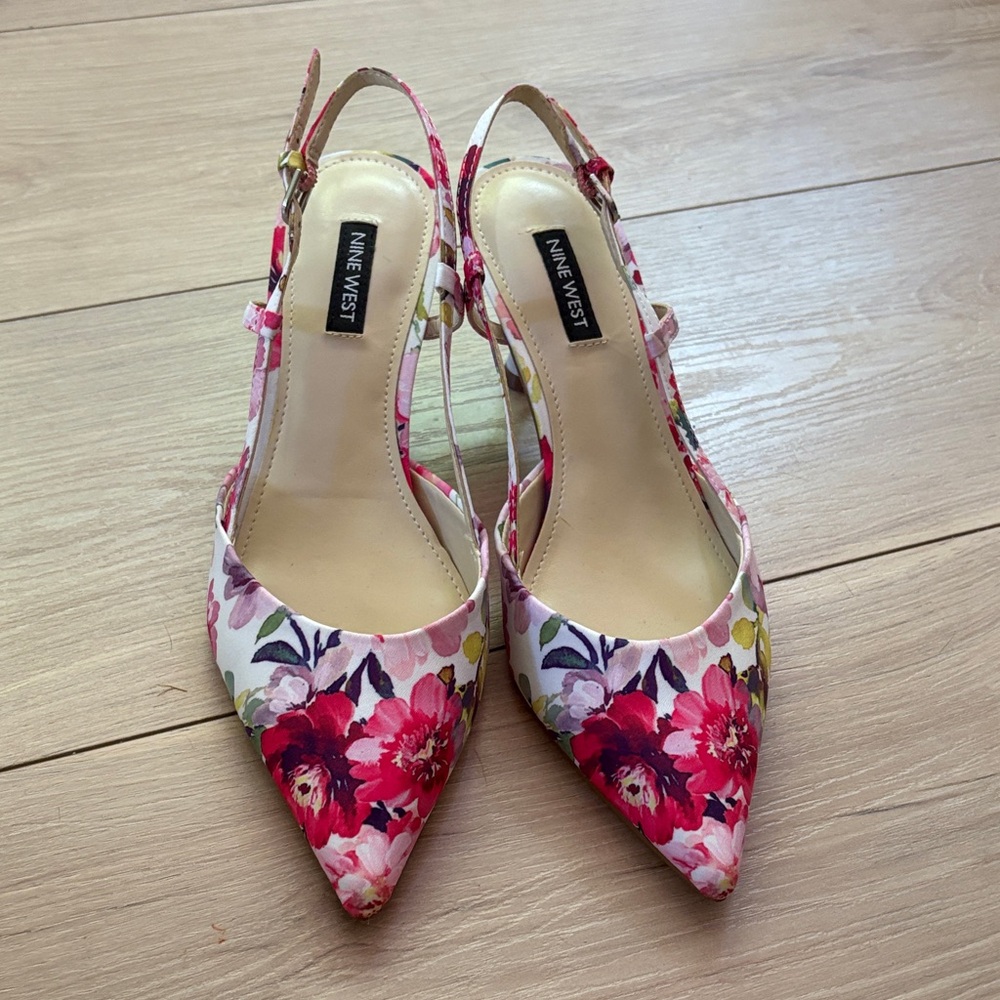 Nine West Floral Heels - Pink and Cream